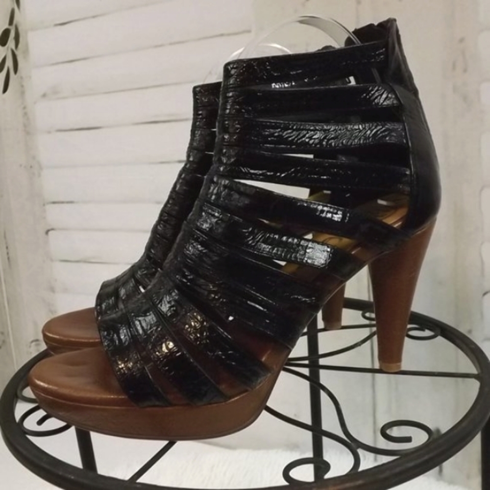 Jeffrey Campbell Marly Black & Brown Ibiza Gladiator Platform Heels, Size 8.5